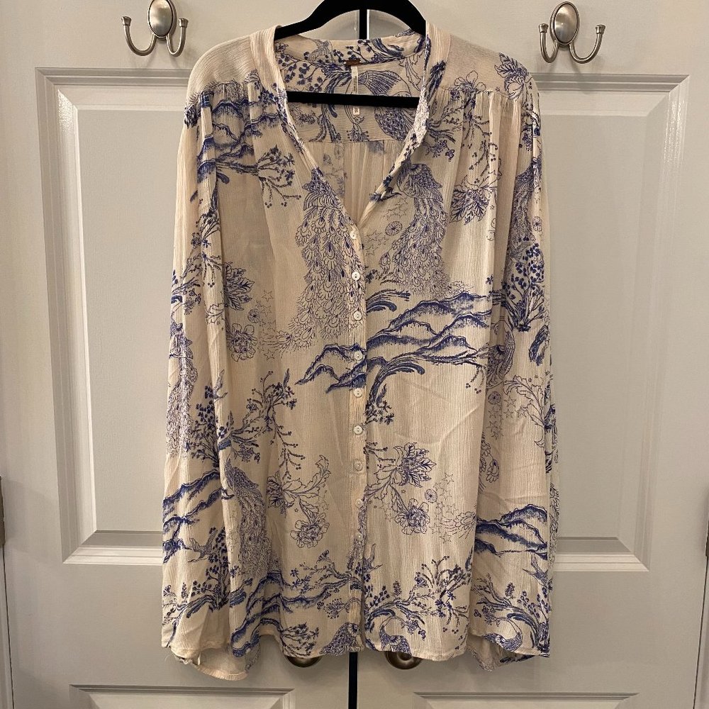 Free People Chinoiserie Gauze Boho Blouse